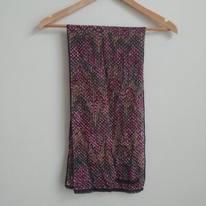 Oscar de la Renta silk scarf purple black pattern fringe detail